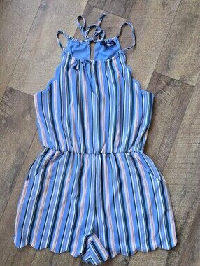 Blue Rain Striped Romper Size Large